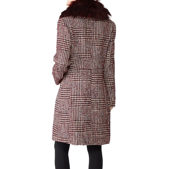 Anthropologie Tiny Umbered Houndstooth Pea Coat Boucle Fur Brown Purple Jacket S - Picture 4 of 16